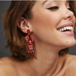 Red Jeweled Lobster Seed Beaded Rhinestone Earrings