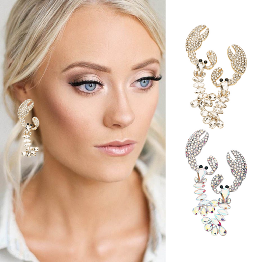 Jewel Crystal Bling Lobster Evening Glam Earrings