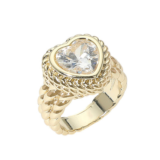 You Have My Heart CZ Crystal Gold Ring