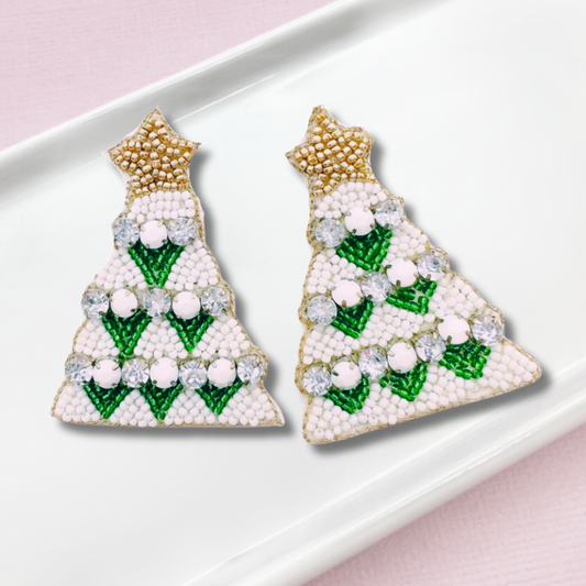 Crystal & Seed Beaded Festive Christmas Tree Earrings