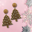 Good As Gold Christmas Tree Glass Beaded Rhinestone Earrings