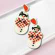 Huggable Lovable Snowman Heart Christmas Seed Beaded Earrings
