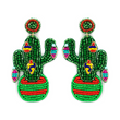 Christmas Cactus Western Holiday Beaded Earrings