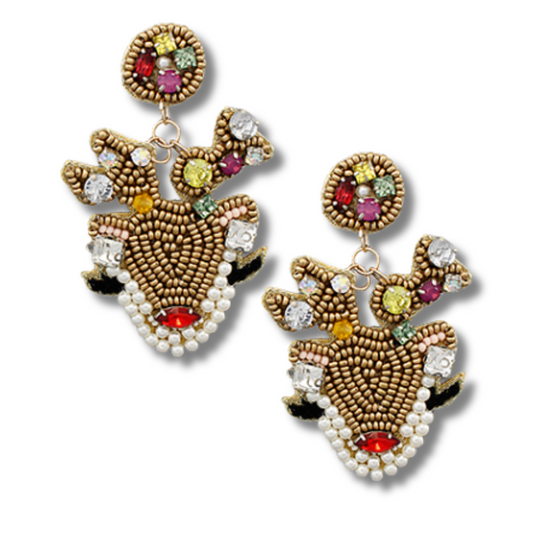 Christmas Rudolph Reindeer Austrian Crystal Beaded Earrings
