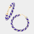 Blue Silver Striped Rhinestone Hoops Earrings