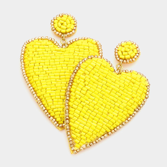 Have A Heart Yellow Sparkle Beaded Heart Earrings