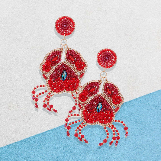 Beaded Maryland Crab Beach Theme Earrings