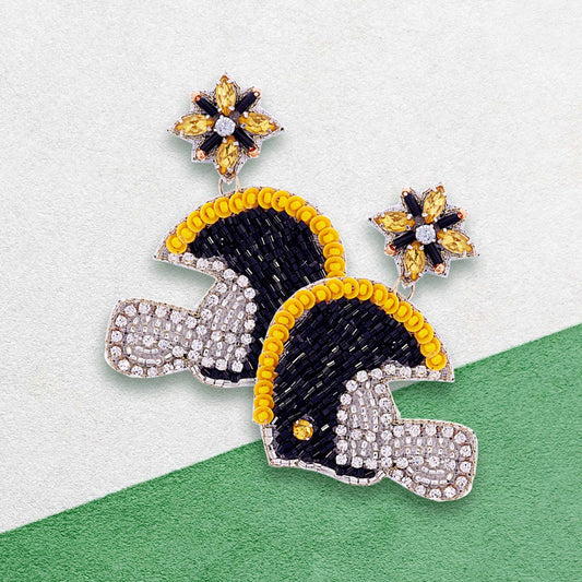 Yellow Black Football Team Colors Beaded Crystal Helmet Earrings