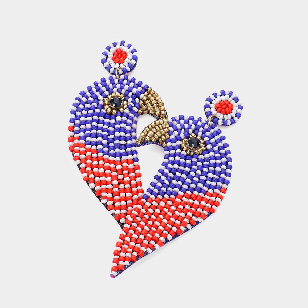 Patriotic Red White Blue Parrot Beaded Earrings