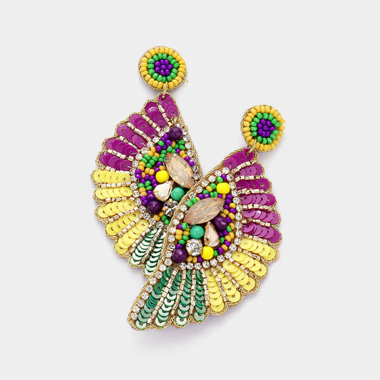 Mardi Gras Sequin Rhinestone Beaded Earrings