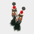 Crystal Bead Feather Owl Statement Earrings