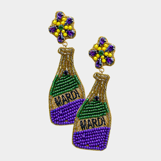 Mardi Gras Champagne Bottle Dangle Earrings