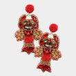 Red Jewel Gem Crawfish Lobster Seed Beaded Earrings