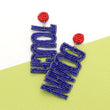 Blue Red Football Team Colors TOUCH DOWN Beaded Earrings