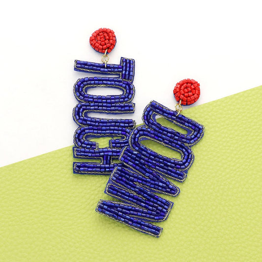 Blue Red Football Team Colors TOUCH DOWN Beaded Earrings