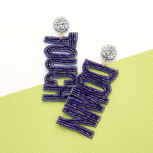 Blue Silver Football Team Colors TOUCH DOWN Beaded Earrings