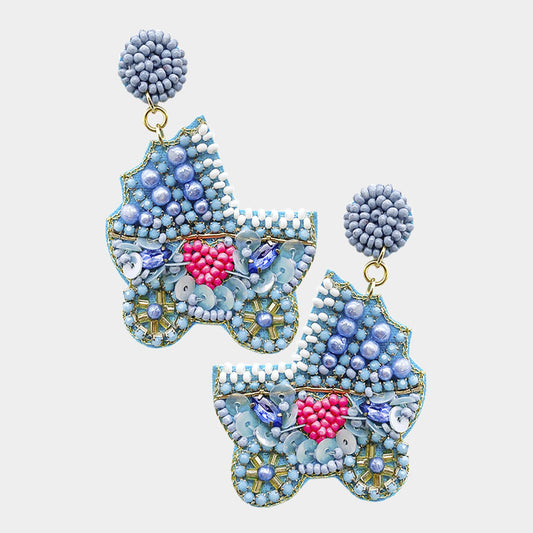 Beaded Blue New Baby Boy Carriage Stroller Earrings