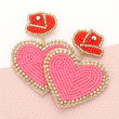 In Love With A Cowboy Beaded Hot Pink Heart Earrings