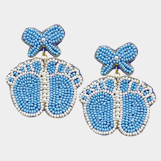 Pearl Beaded Bow New Baby Foot Dangle Earrings