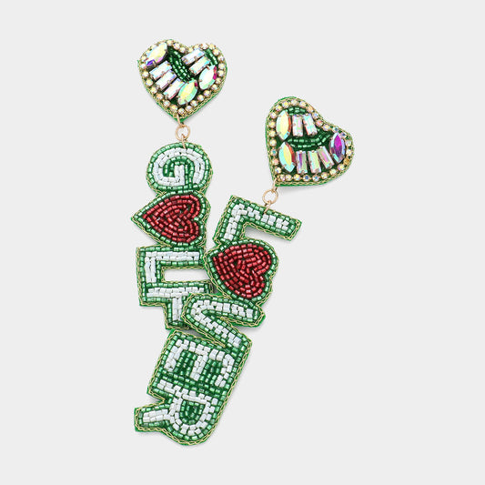 GOLF LOVER Message Beaded Dangle Earrings