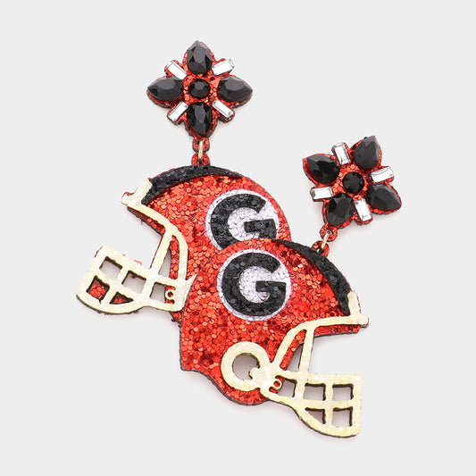 UGA Georgia Bulldogs Leather Glitter Football Team Helmet Earrings
