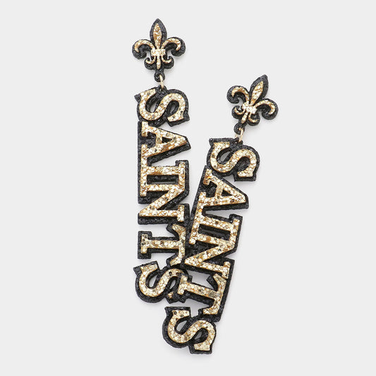 New Orleans SAINTS Football Team Leather Glitter Earrings
