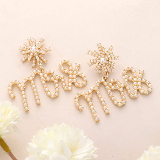 Bridal MRS Rhinestone Sunburst Dangle Earrings