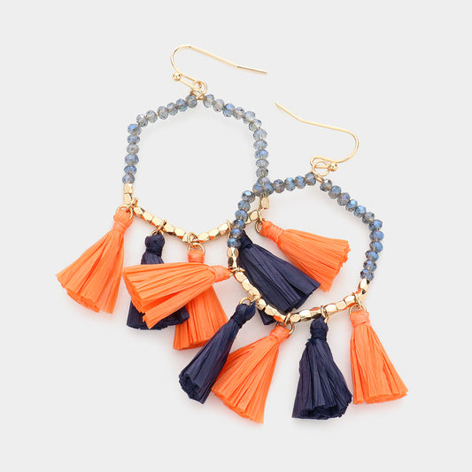 Orange & Blue Beaded Tassel Gameday Earrings