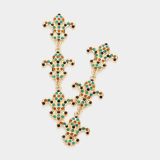 Pave Rhinestone Fleur de Lis Link Earrings