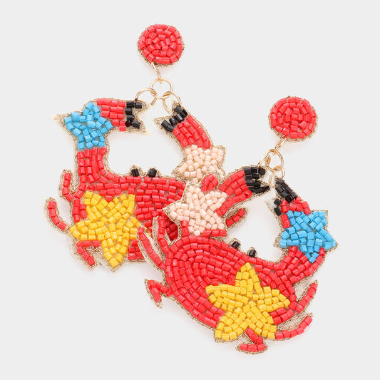 Beaded Starfish Crab Beach Theme Earrings