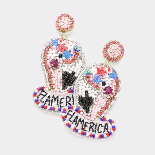 Flamerica Flamingo American Patriotic Beaded Earrings