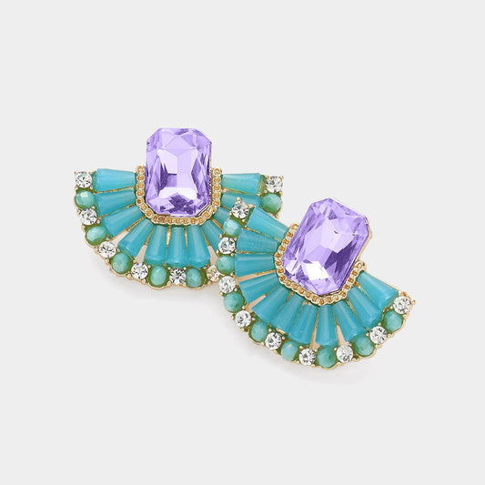 Crystal Bead Embellished Half Moon Earrings