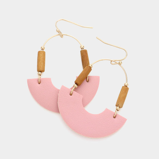 Half Moon Vegan Leather Boho Wire Earrings
