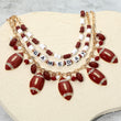 Burgundy Red White Football Beaded Charm Necklace