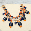 Navy Blue Orange Football Beaded Charm Necklace