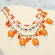 Orange White Football Beaded Charm Necklace