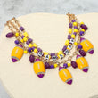 Purple Gold Football Beaded Charm Necklace