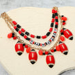 Red Black Football Beaded Charm Necklace