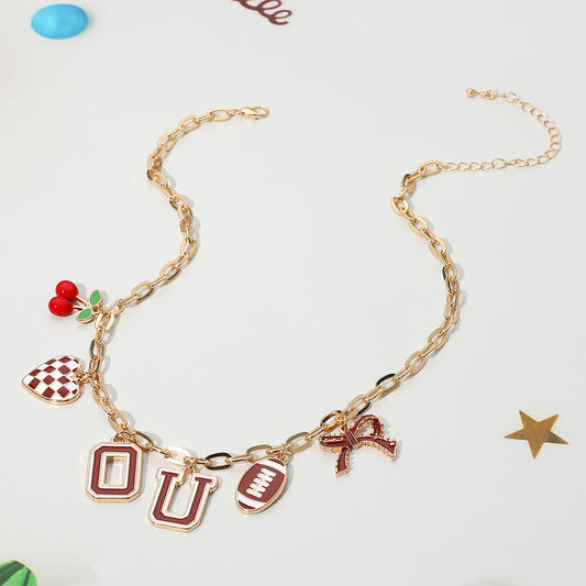 University of Oklahoma Football Cherry Bow Charm Necklace