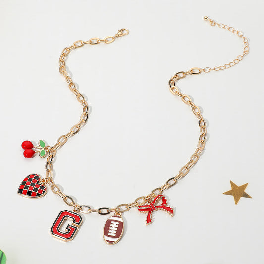 Georgia Bulldogs Football Cherry Bow Charm Necklace
