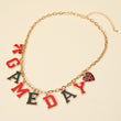 Black Red Football GAMEDAY Word Charm Necklace
