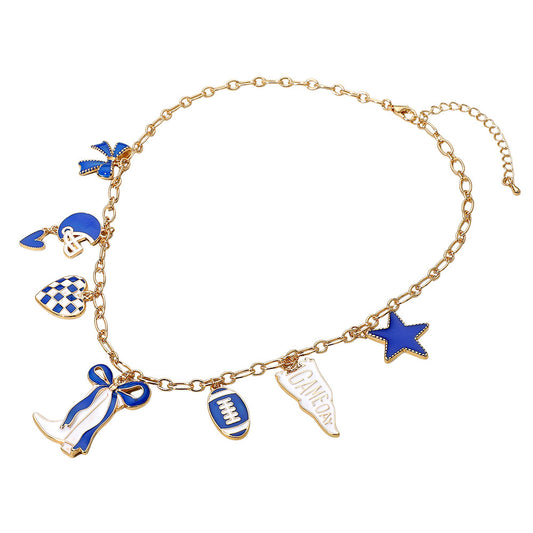 Blue White Western Theme Football Charm Necklace