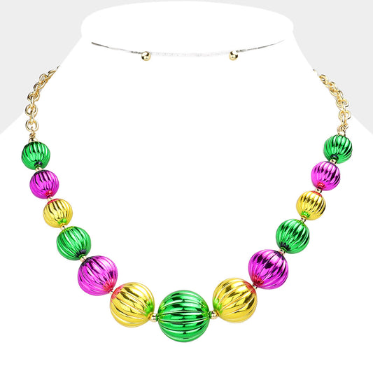 Mardi Gras Ball Bead Necklace & Earrings SET