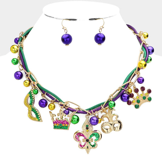 Mardi Gras Charms Necklace & Earrings SET