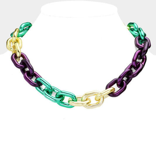 Mardi Gras Chain Link Acrylic Necklace