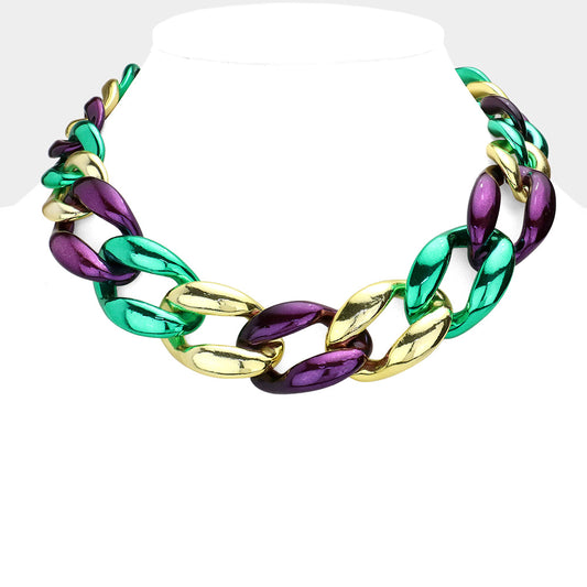 Mardi Gras Chunky Chain Acrylic Necklace