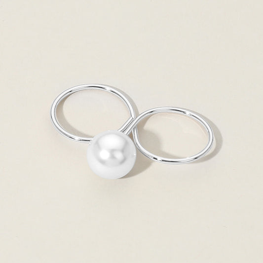 Sterling Silver Dipped Pearl Two Finger Ring