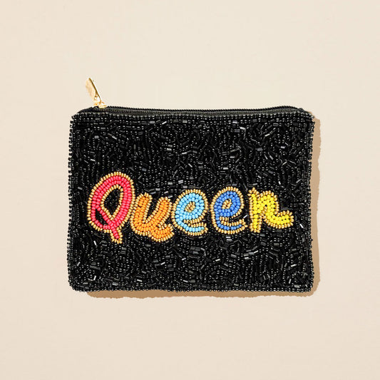 QUEEN Black Seed Beaded Lipstick Bag Coin Pouch