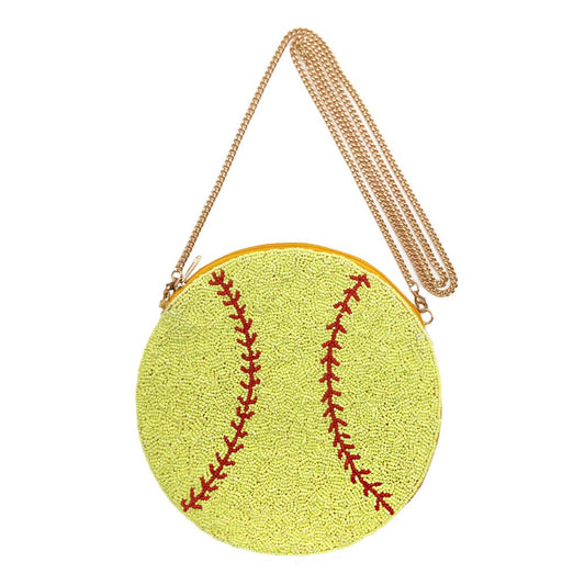 Seed Beaded Softball Crossbody Bag Handbag