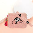 Seed Beaded Cowboy Hat Pink Cowgirl Crossbody Box Bag